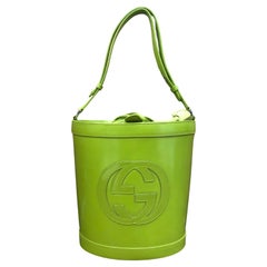 Vintage GUCCI Leather Bucket Shoulder Hand Bag Lime