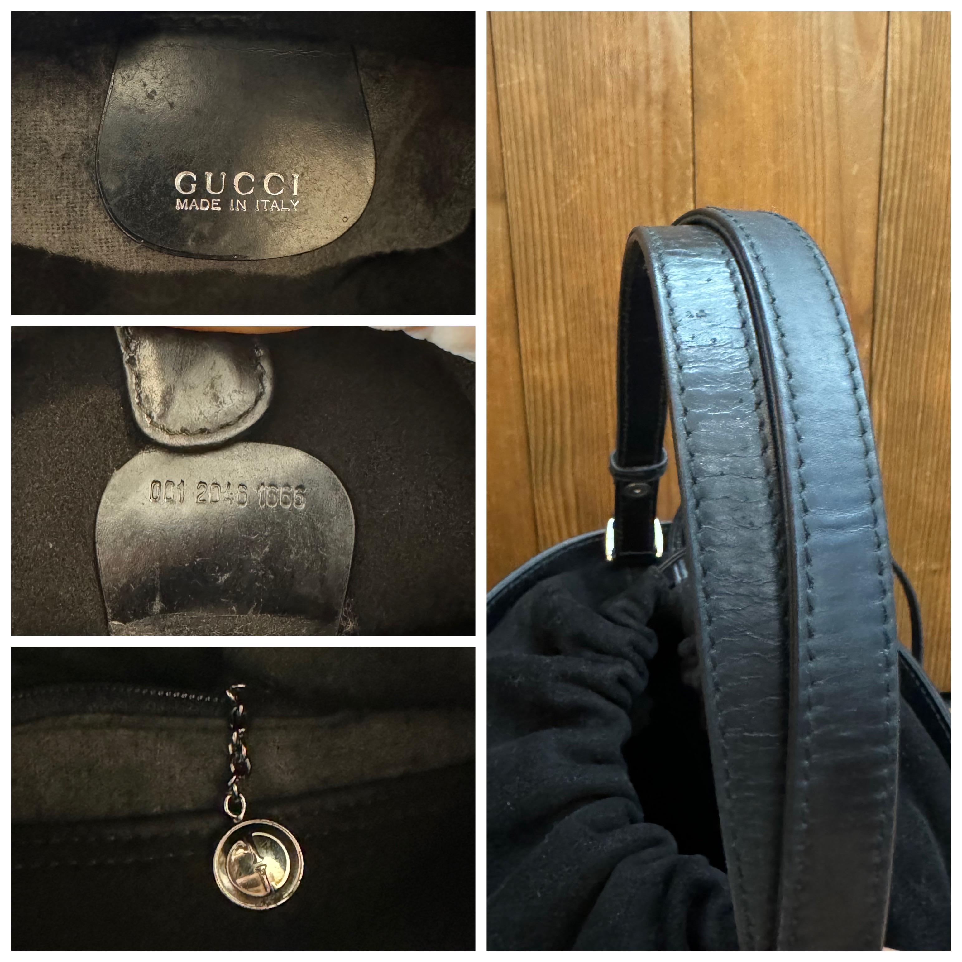 Vintage GUCCI Leather Bucket Shoulder Handbag Black en vente 2