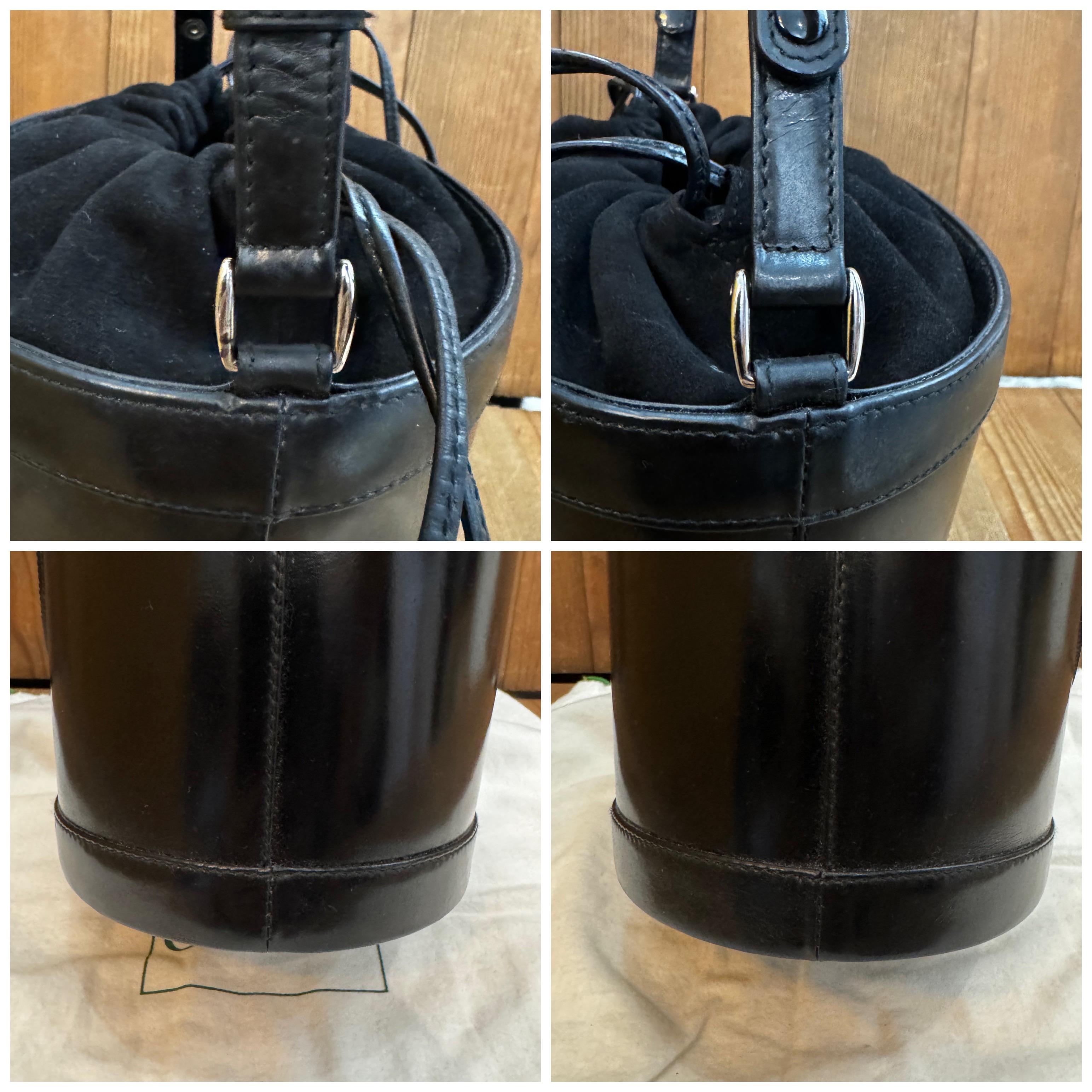 Vintage GUCCI Leather Bucket Shoulder Handbag Black en vente 1