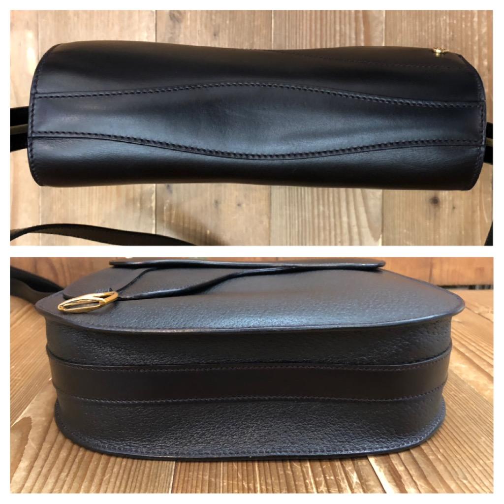 Vintage GUCCI Leather Saddle Shoulder Bag Black Equestrian Unisex 1