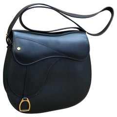 Vintage GUCCI Leather Saddle Shoulder Bag Black Equestrian Unisex