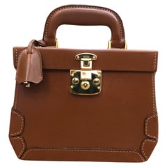 1990s Vintage GUCCI Leather Vanity Trunk Case Calfskin Brown
