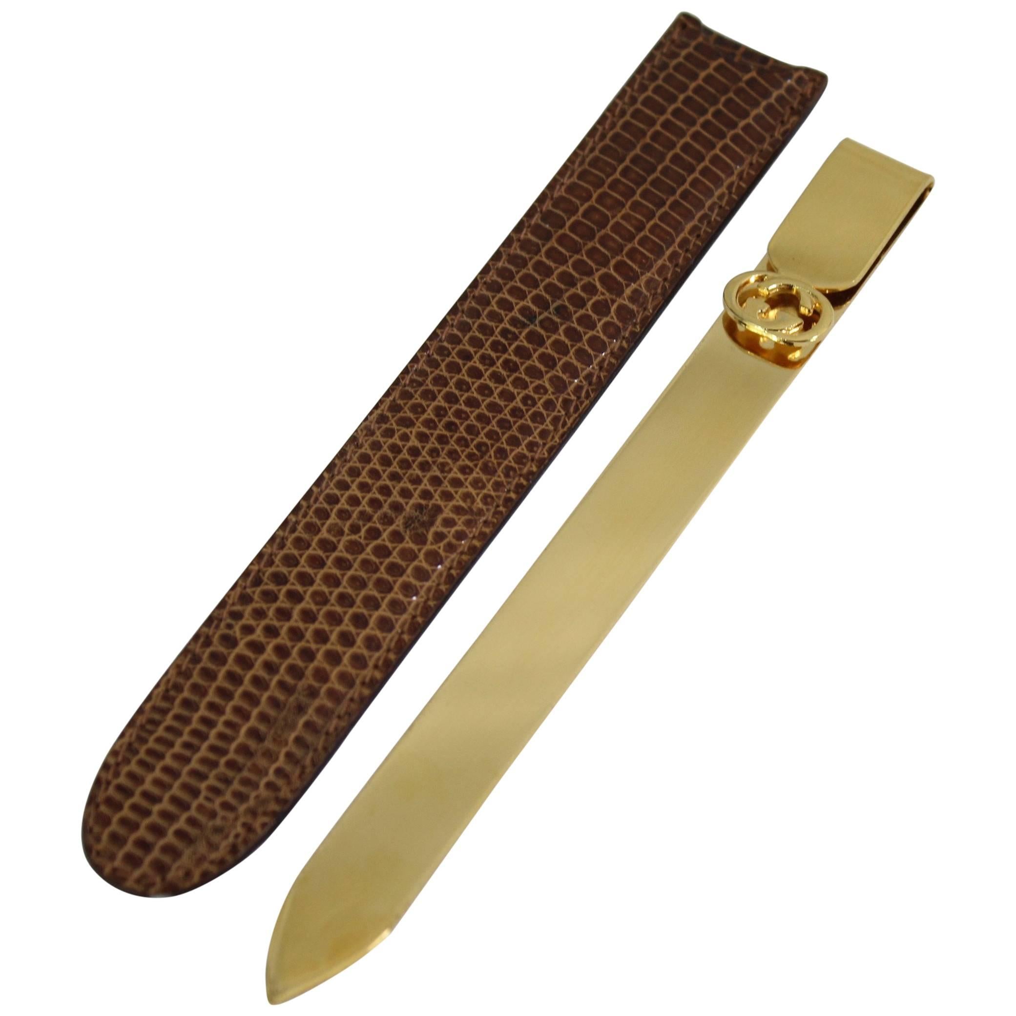 Vintage Gucci Letter Openeer/ Book Mark with Lezard Pouch For Sale