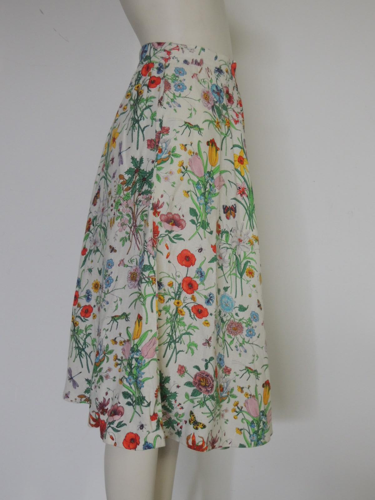 Vintage Gucci Linen Flora Print Skirt In Good Condition For Sale In Oakland, CA