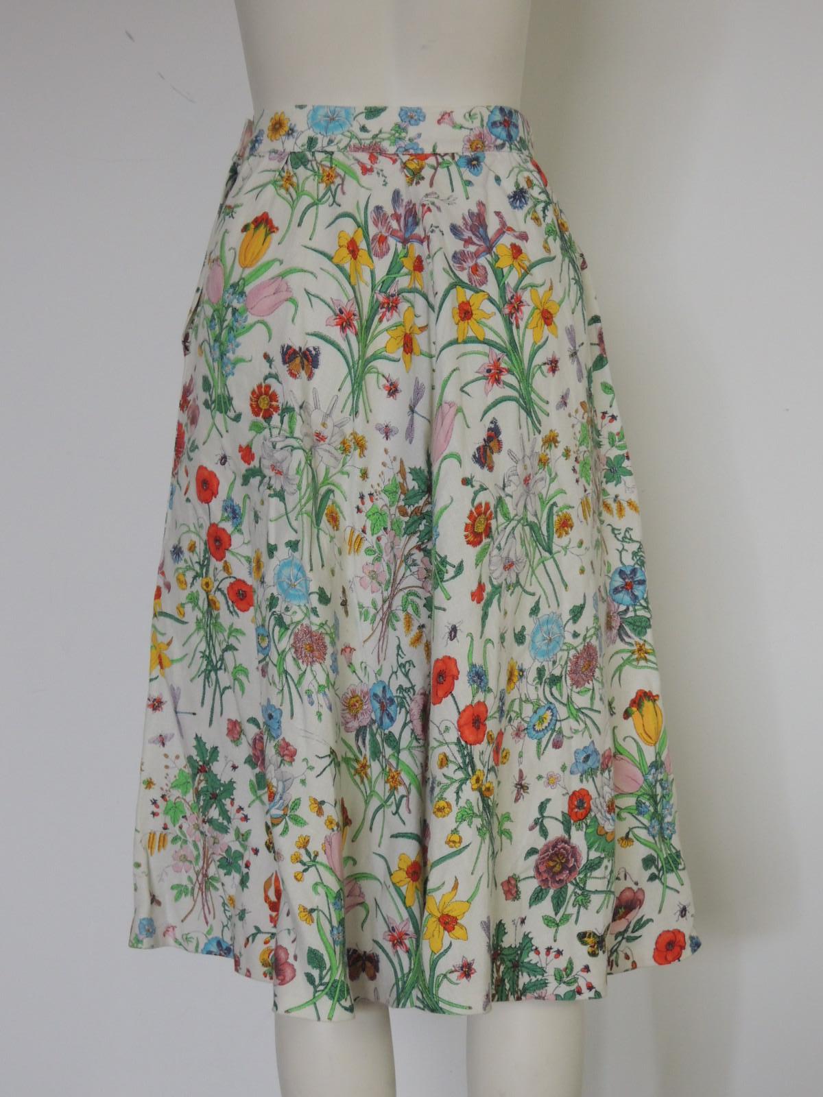 Women's Vintage Gucci Linen Flora Print Skirt For Sale