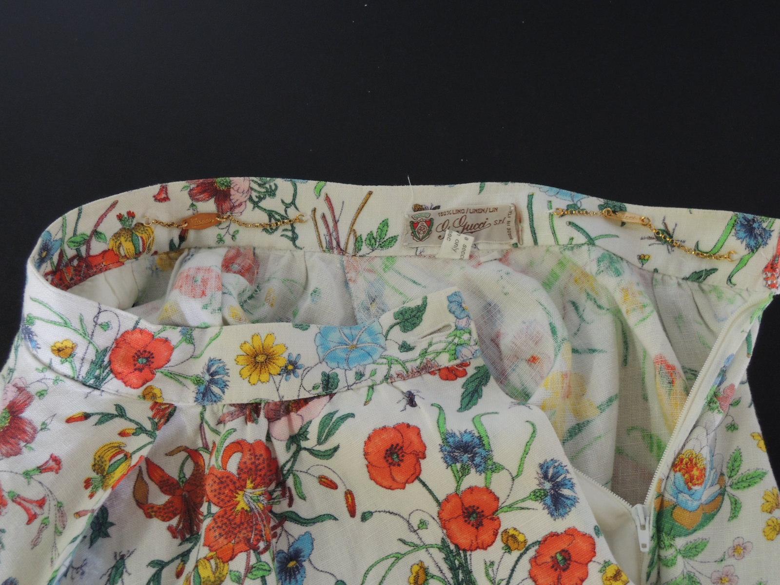 Vintage Gucci Linen Flora Print Skirt For Sale 1