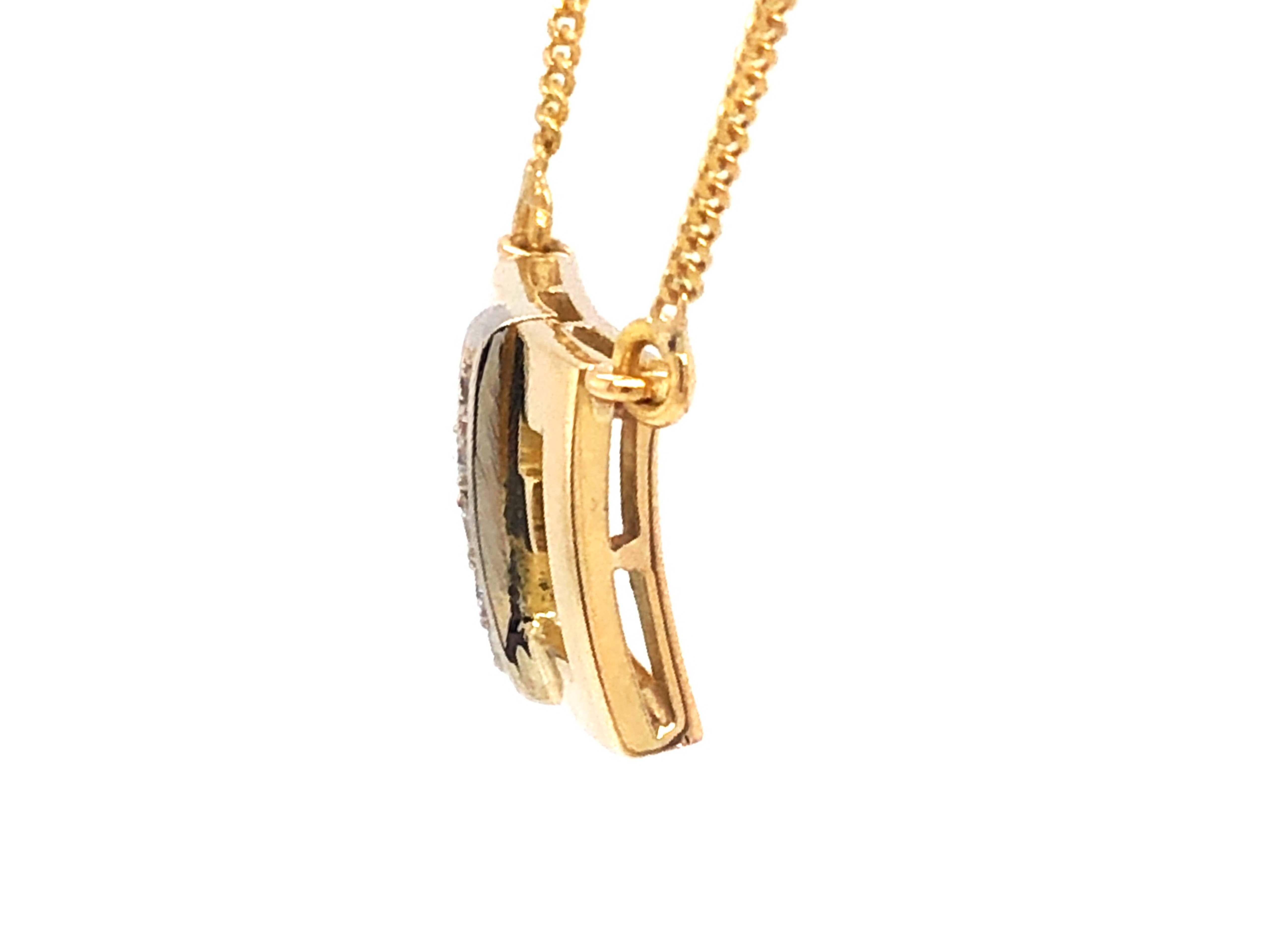 Women's or Men's Vintage Gucci Logo Gold and Diamond Pendant with Chain, 18k Yellow Gold