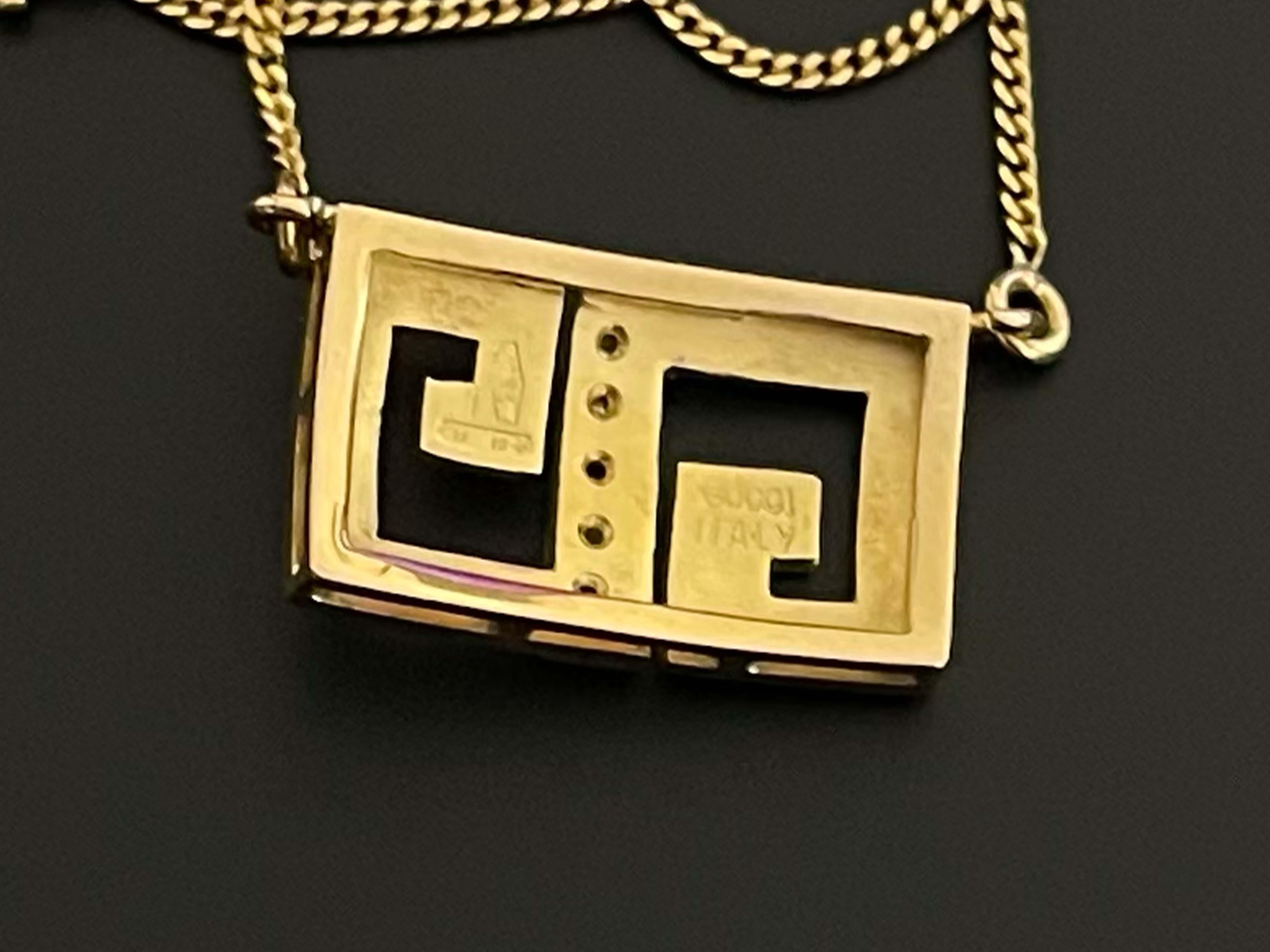 Vintage Gucci Logo Gold and Diamond Pendant with Chain, 18k Yellow Gold 1