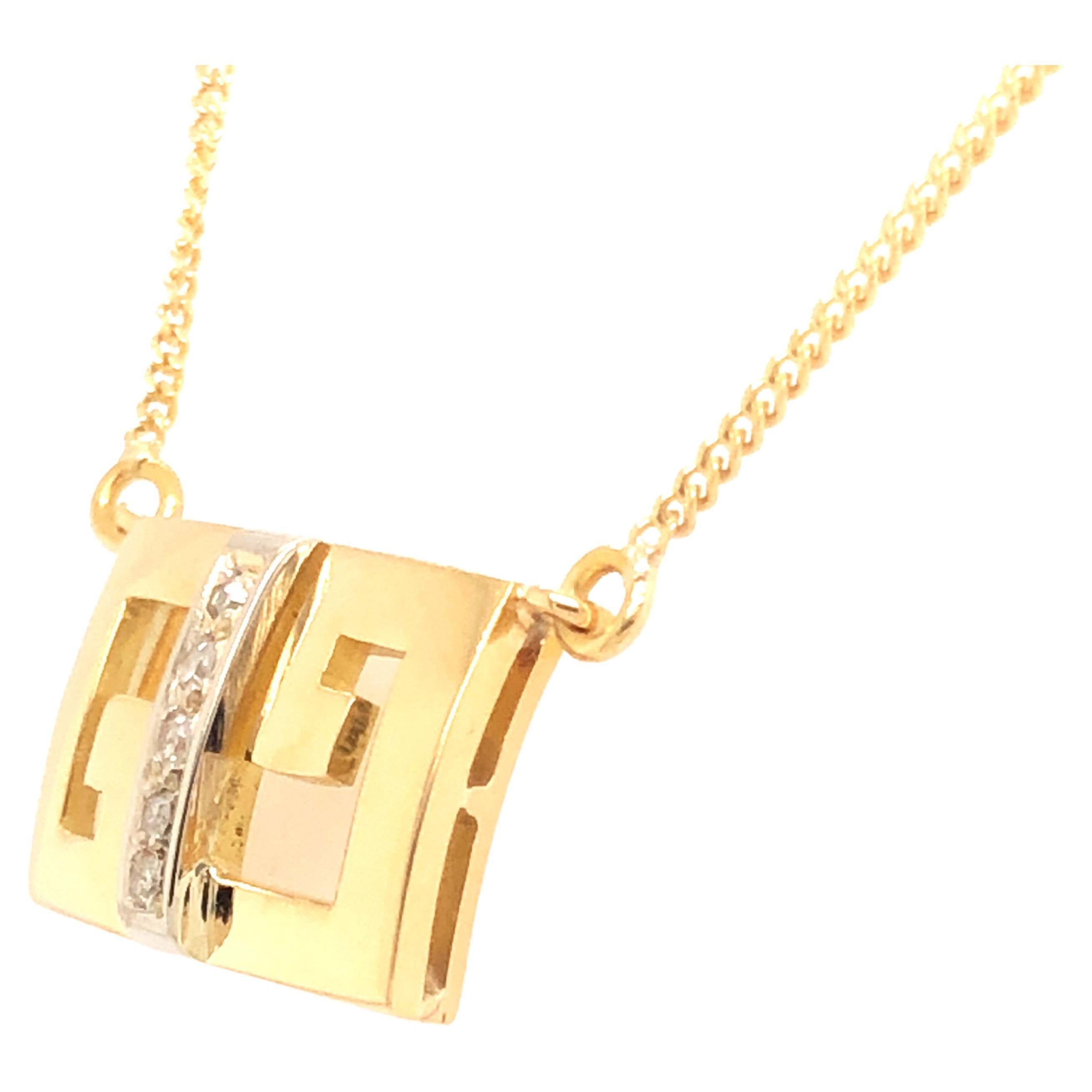 Vintage Gucci Logo Gold and Diamond Pendant with Chain, 18k Yellow Gold