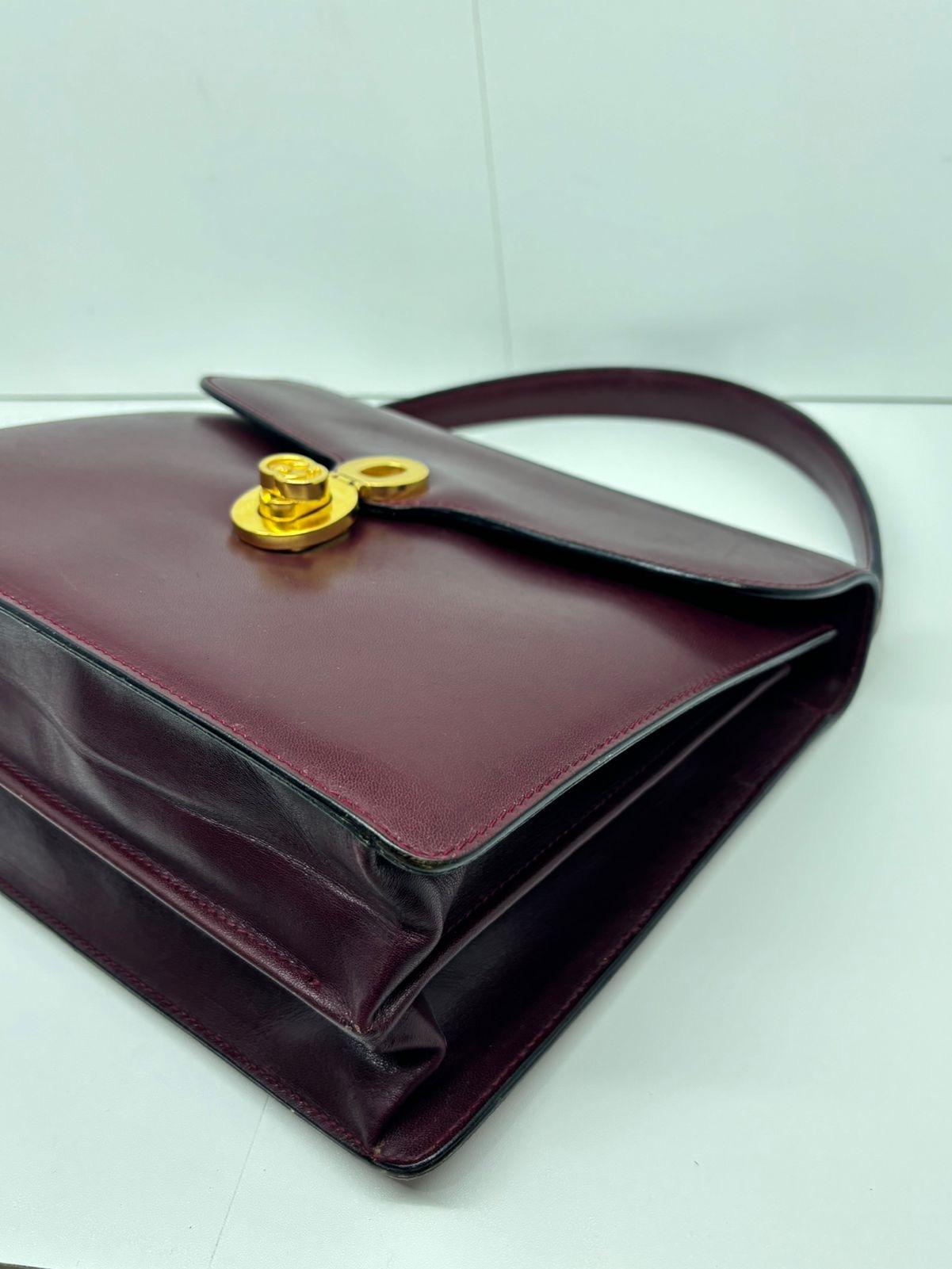 Vintage Gucci Maroon Smooth Leather Top Handle Turn-Lock Bag For Sale 6