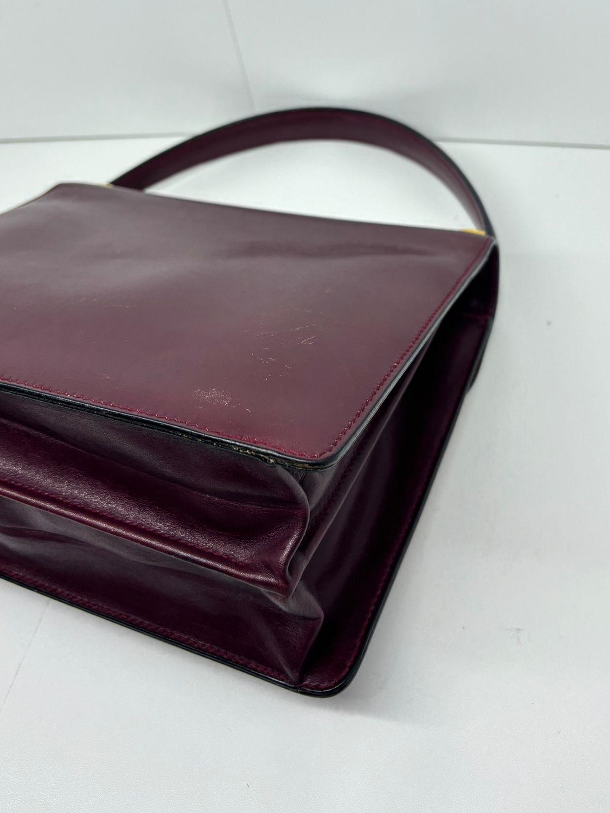 Vintage Gucci Maroon Smooth Leather Top Handle Turn-Lock Bag For Sale 7