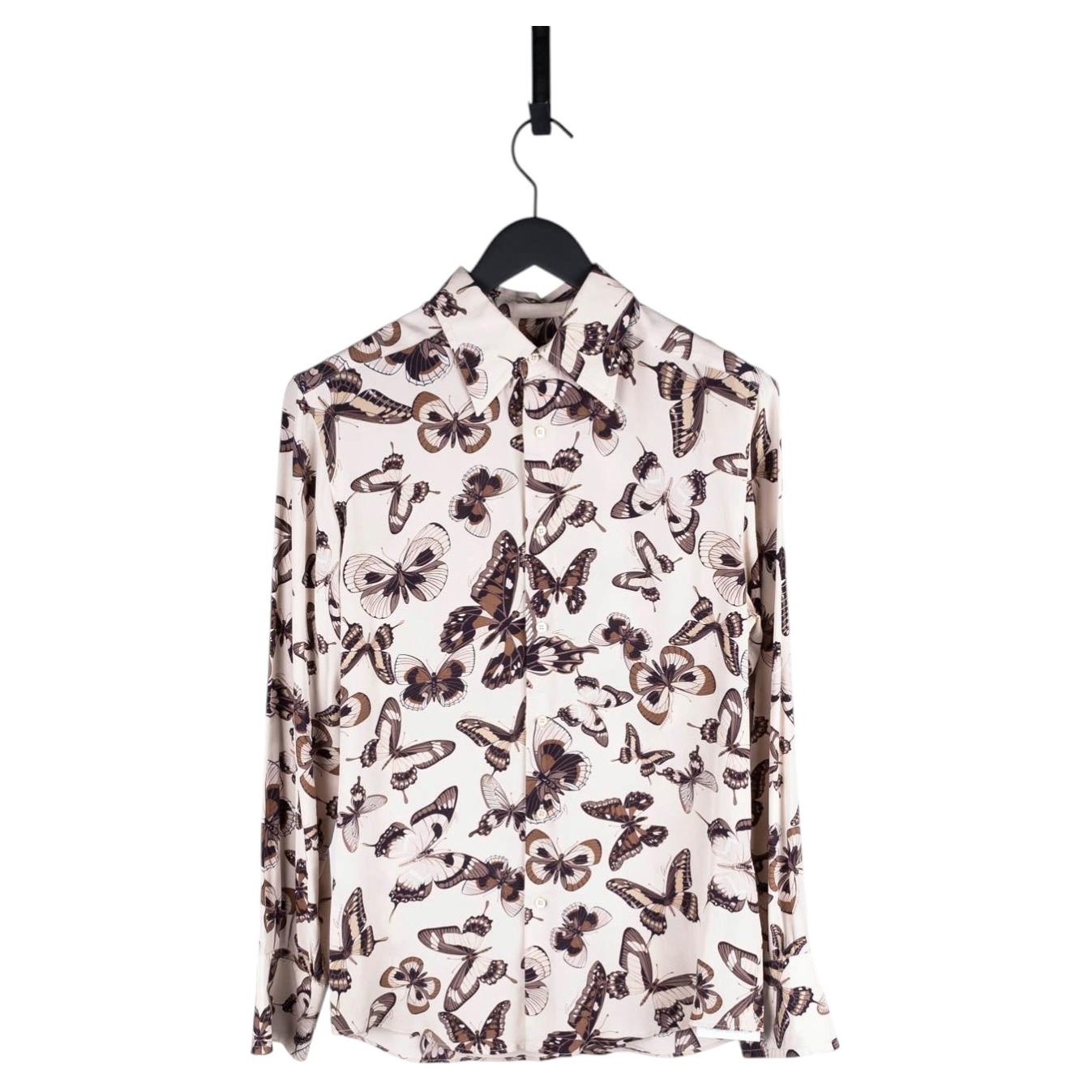 Camisa vintage de seda para hombre de Gucci con estampado de mariposas, talla 41/M, AR072