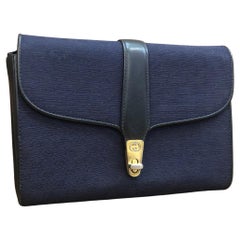 Vintage GUCCI Micro GG Jacquard 2 Way Clutch Shoulder Crossbody Bag Navy