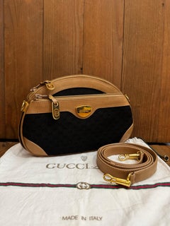 1970s Vintage GUCCI Micro GG Jacquard Two-Way Clutch Crossbody Bag Black Beige