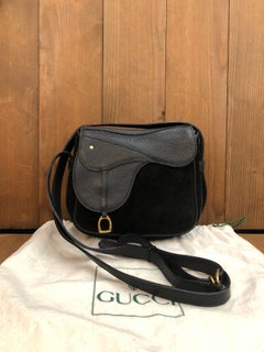 1990s Vintage GUCCI Mini Nubuck Leather Saddle Crossbody Bag Black