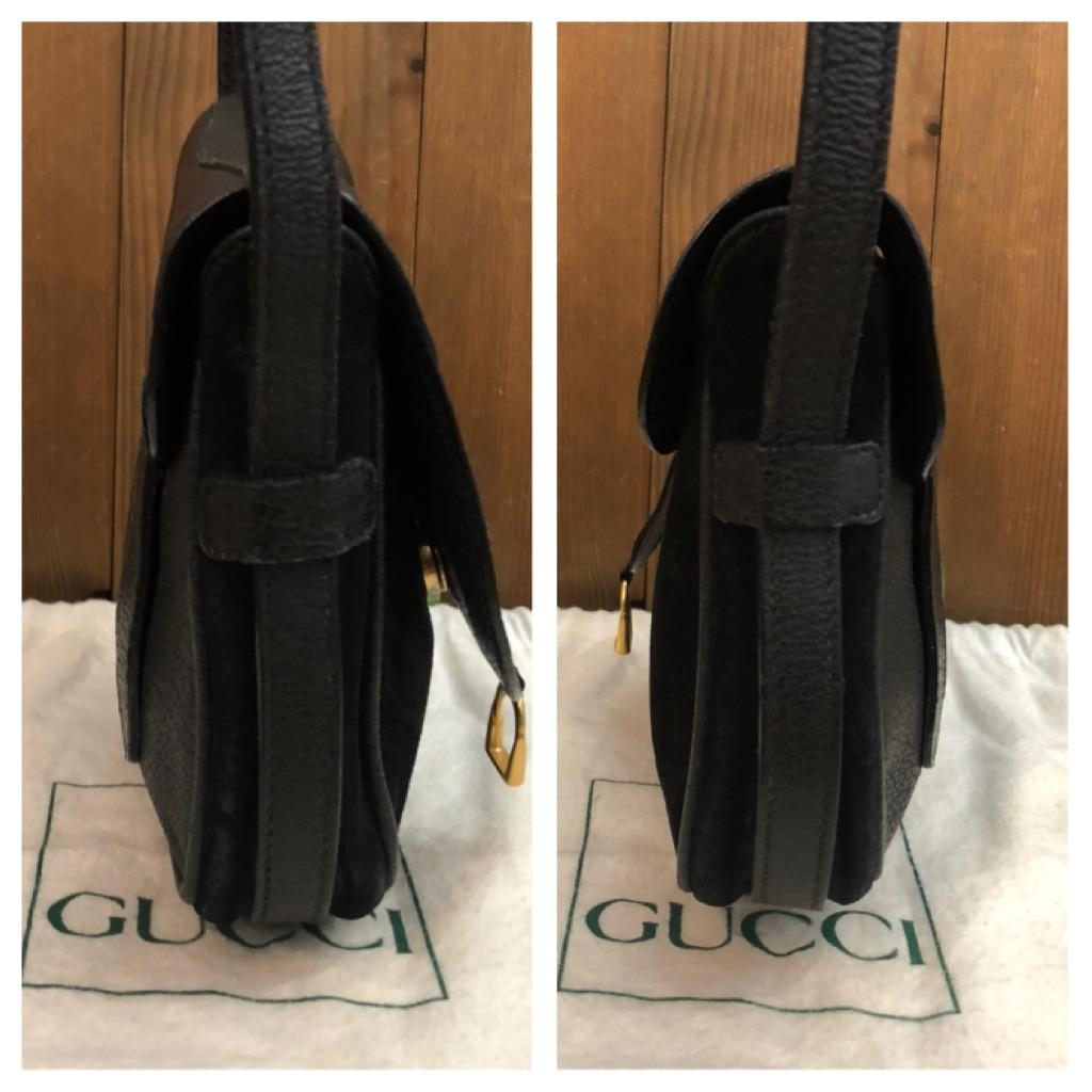 1990s Vintage GUCCI Mini Nubuck Leather Saddle Crossbody Bag Black  2