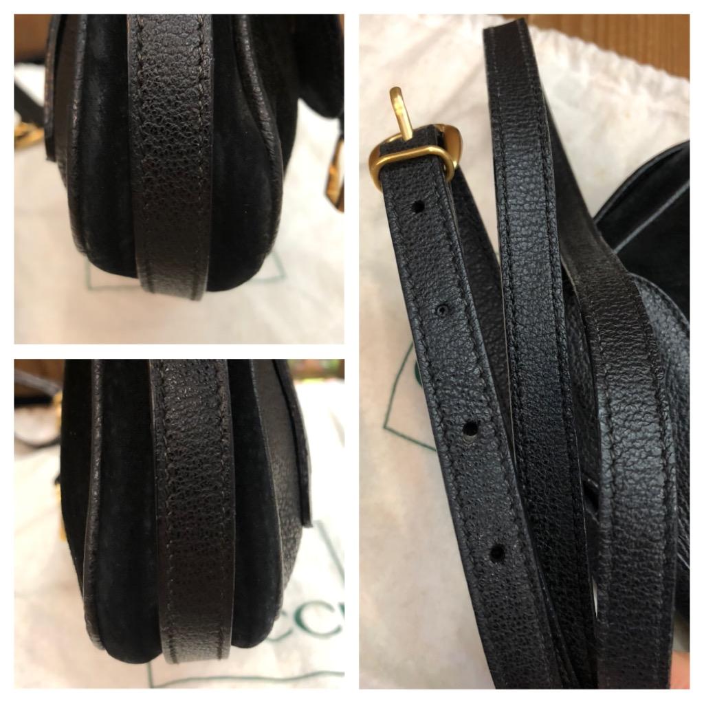 1990s Vintage GUCCI Mini Nubuck Leather Saddle Crossbody Bag Black  3
