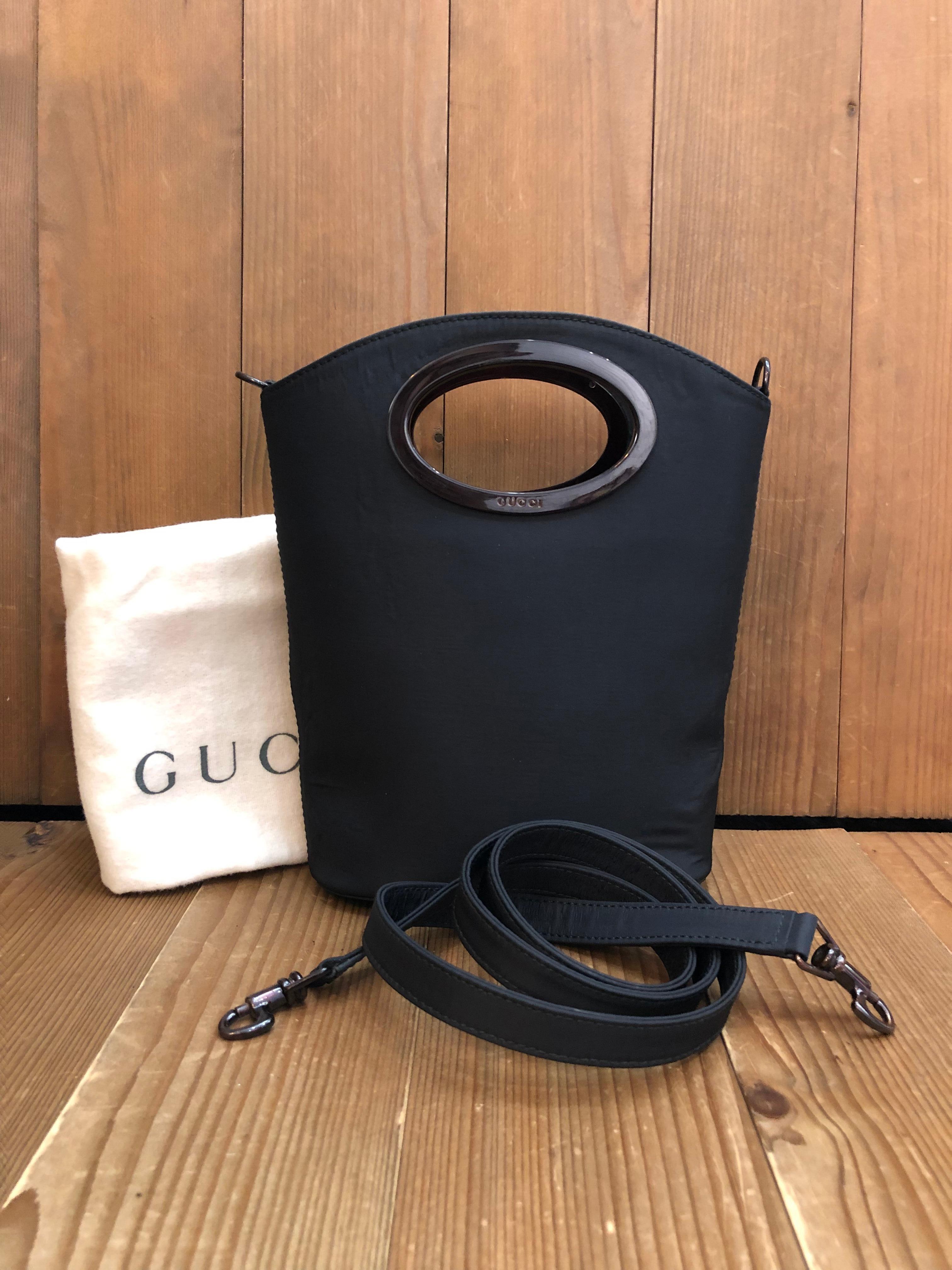 1990s Vintage GUCCI Mini Polyester Bucket Two-Way Crossbody Hand Bag Black In Good Condition For Sale In Bangkok, TH