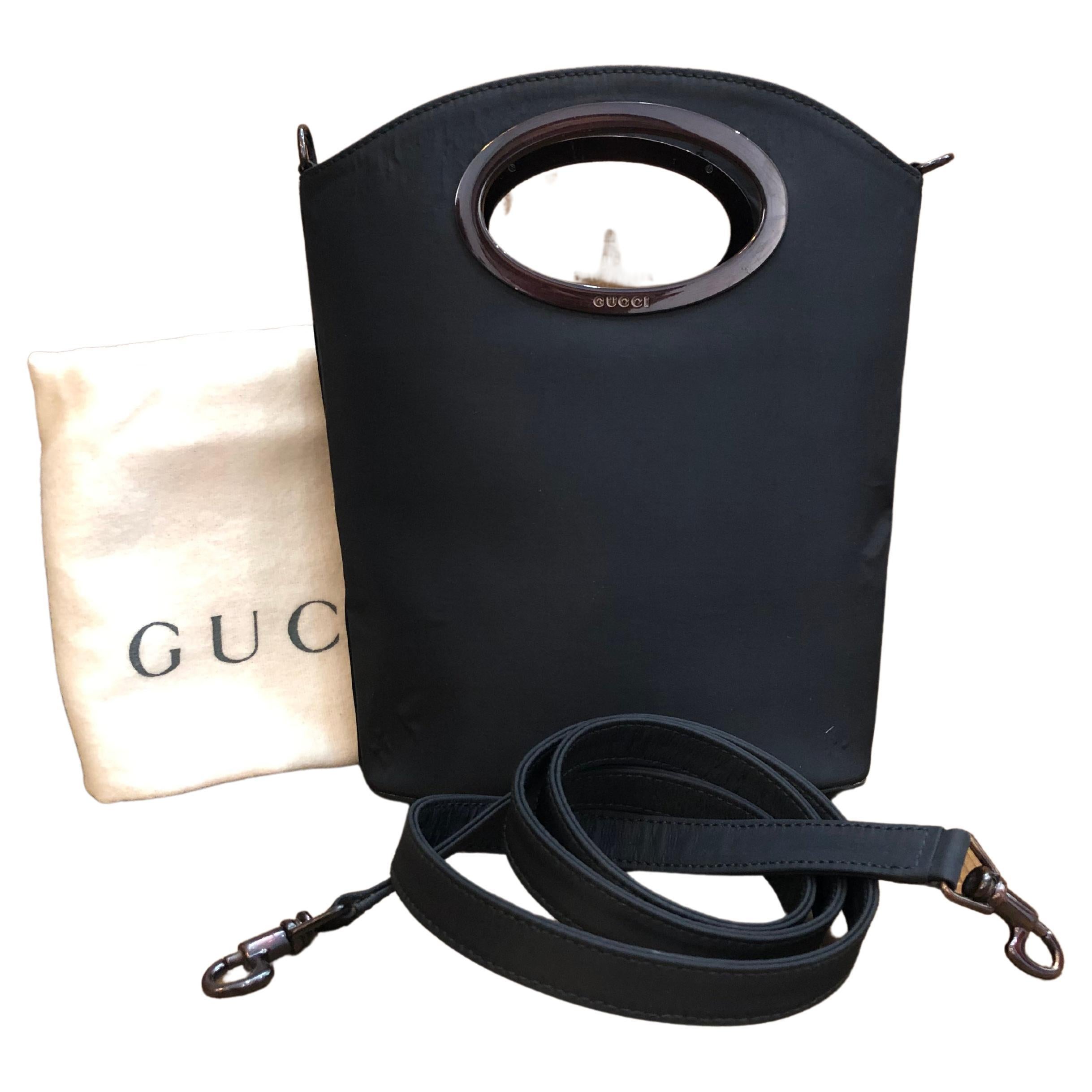 1990s Vintage GUCCI Mini Polyester Bucket Two-Way Crossbody Hand Bag Black For Sale