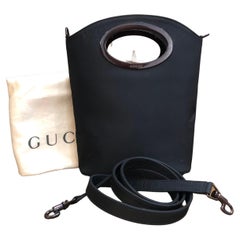 1990s Used GUCCI Mini Polyester Bucket Two-Way Crossbody Hand Bag Black