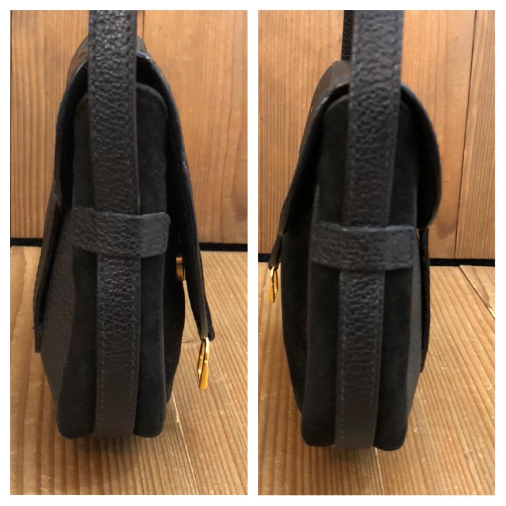 1990s Vintage GUCCI Mini Nubuck Leather Two-Way Saddle Crossbody Belt Bag Black  1