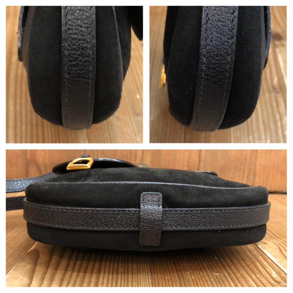 1990s Vintage GUCCI Mini Nubuck Leather Two-Way Saddle Crossbody Belt Bag Black  3