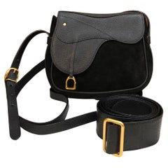 Vintage GUCCI Mini Suede Leather Two-Way Saddle Crossbody Belt Bag Black 