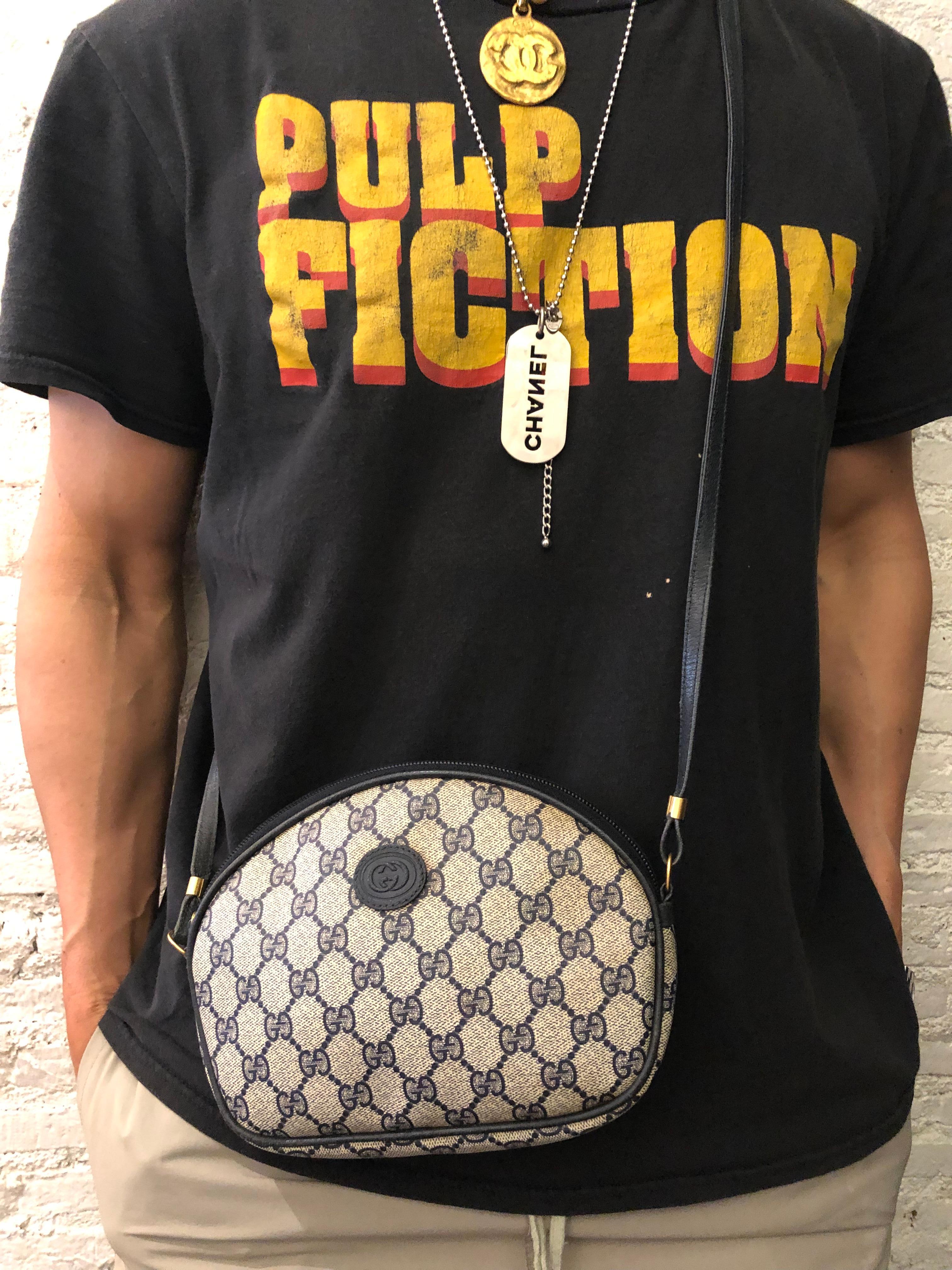 Vintage GUCCI Monogram Canvas Crossbody Bag Navy In Good Condition In Bangkok, TH