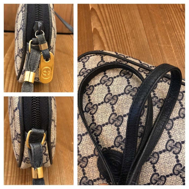 Vintage GUCCI Monogram Canvas Crossbody Bag Navy For Sale at 1stDibs