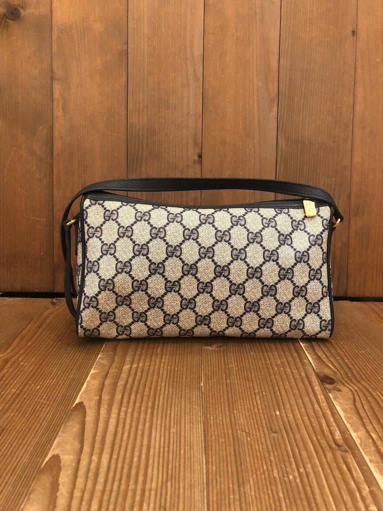 Vintage GUCCI Monogram Canvas Triangle Crossbody Bag Navy For Sale