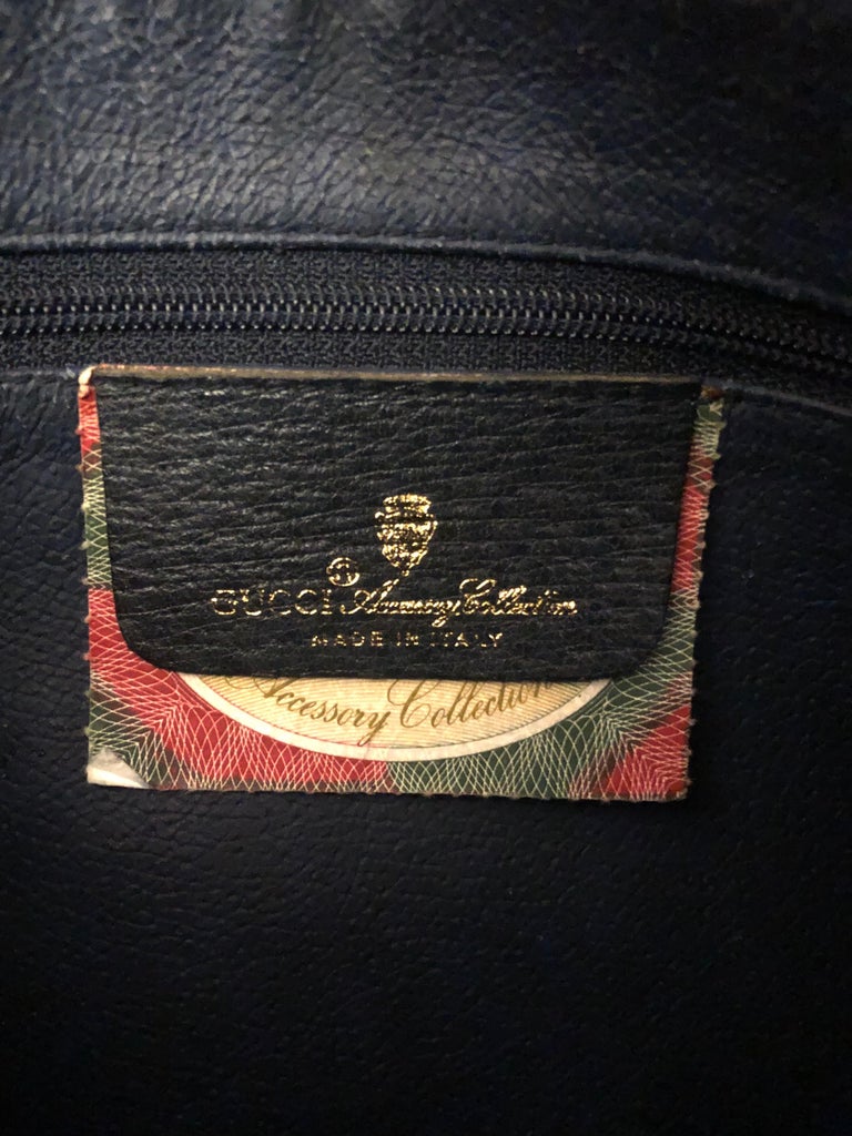 Vintage GUCCI Monogram Canvas Triangle Crossbody Bag Navy For Sale at