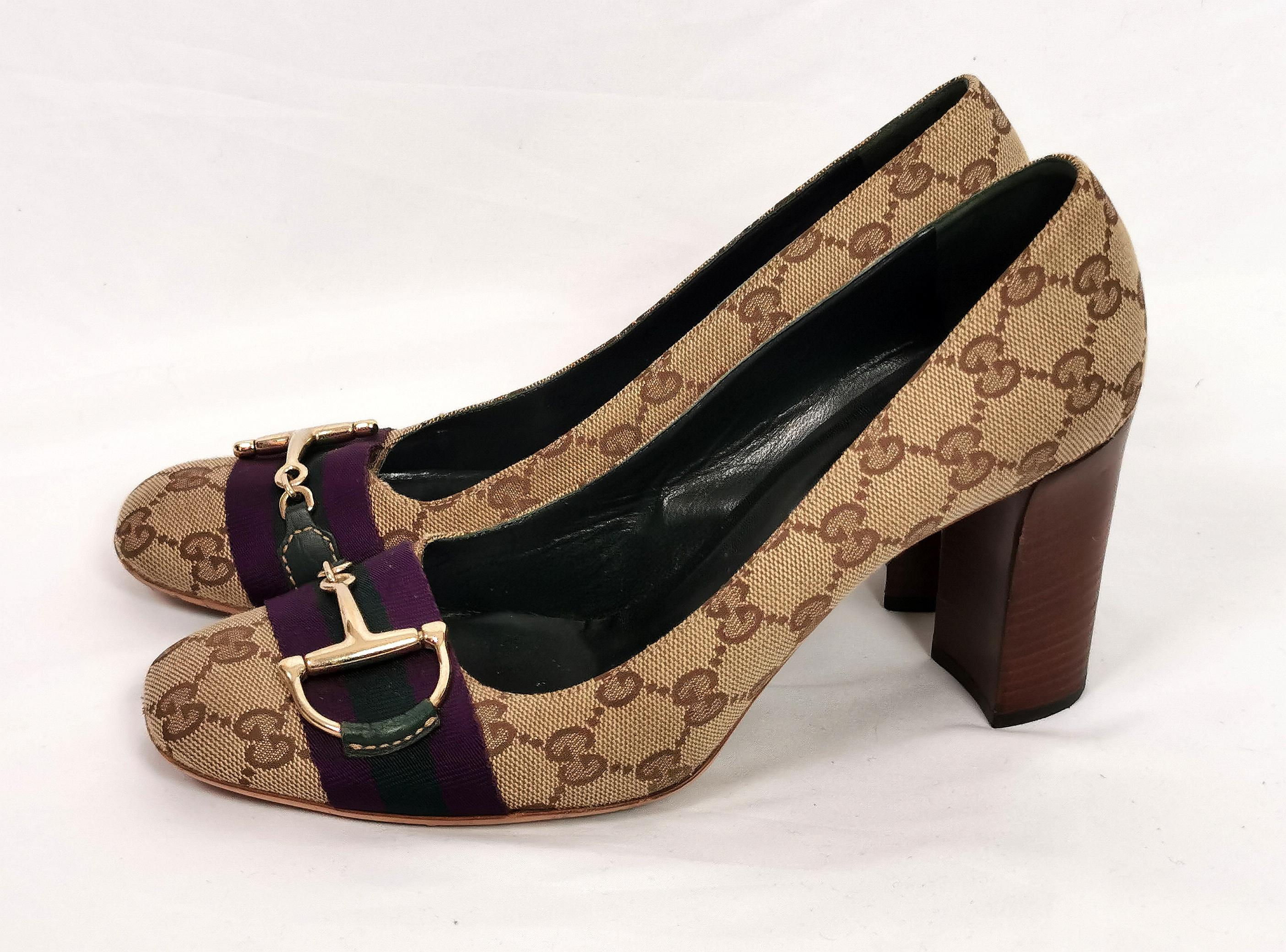 Vintage Gucci monogram horsebit shoes, Heeled pumps  7