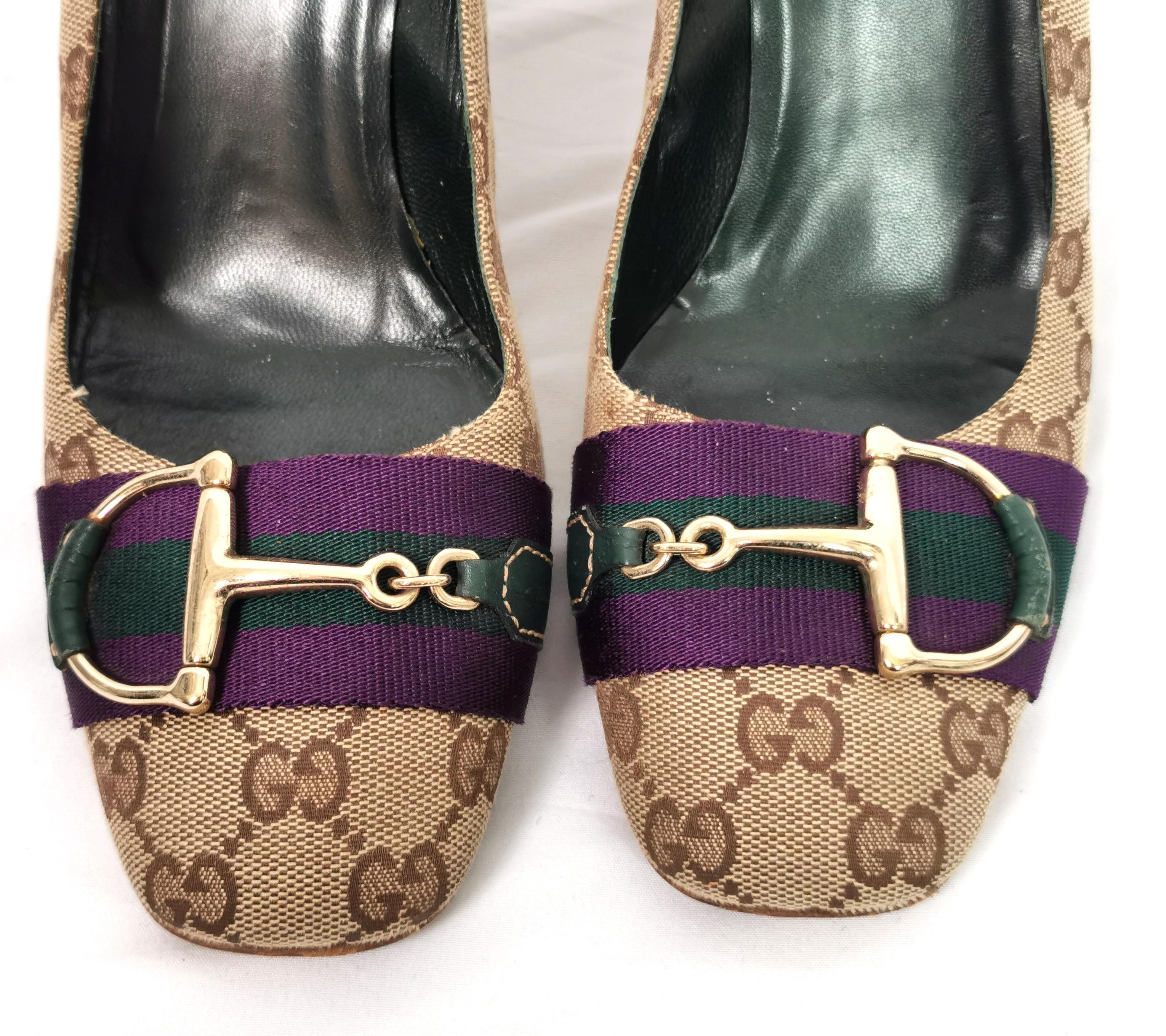 Vintage Gucci monogram horsebit shoes, Heeled pumps  In Fair Condition In NEWARK, GB
