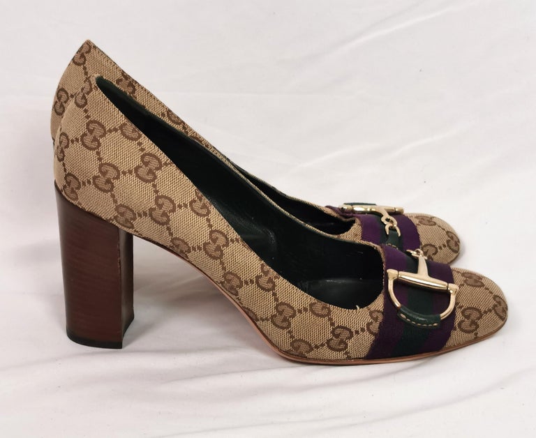 Vintage Gucci monogram horsebit shoes, Heeled pumps For Sale at 1stDibs