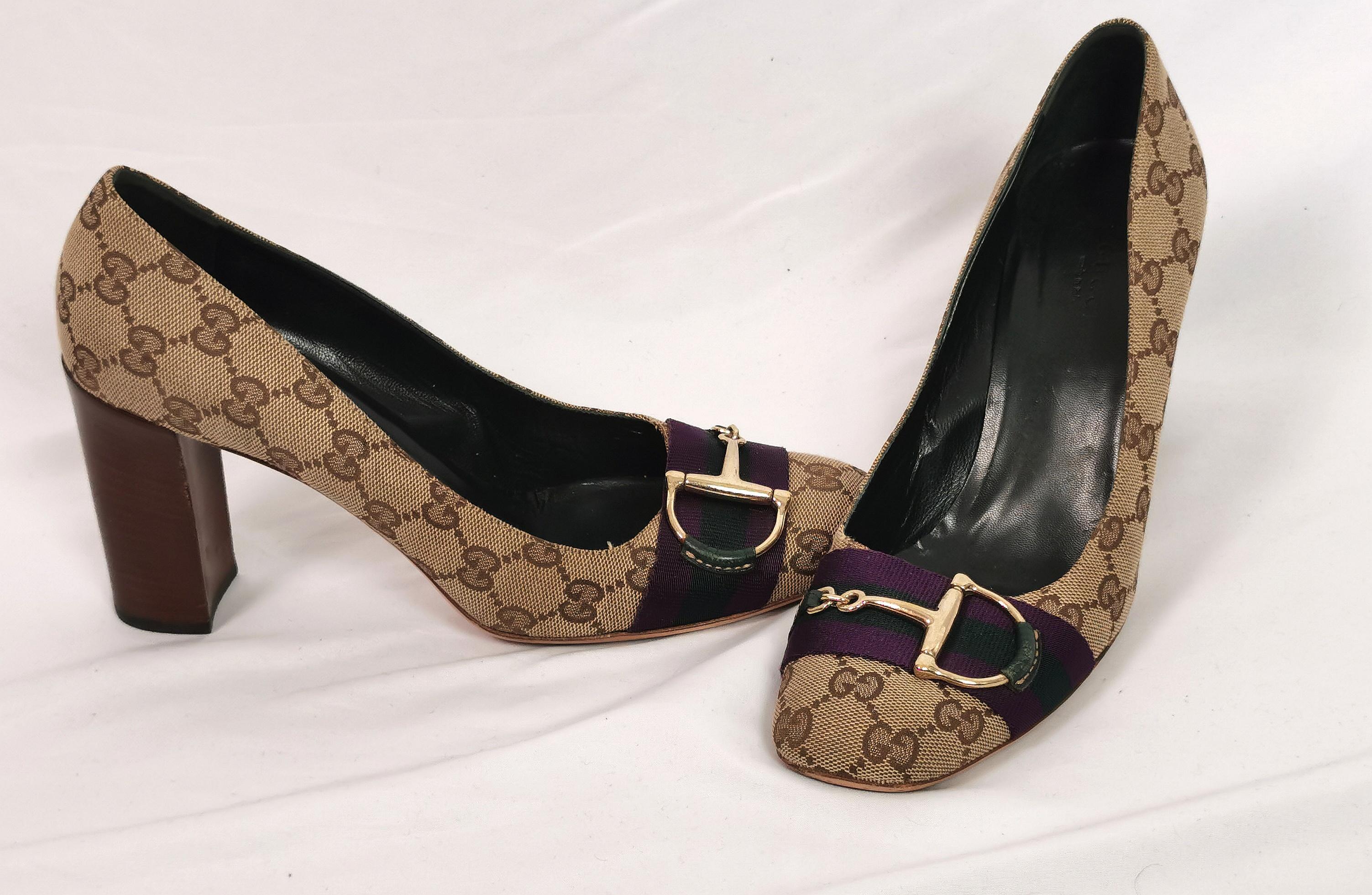 Vintage Gucci monogram horsebit shoes, Heeled pumps  4