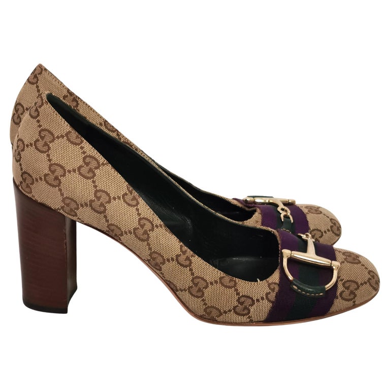 Vintage Gucci monogram horsebit shoes, Heeled pumps For Sale at 1stDibs