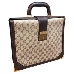 Vintage GUCCI Monogram Jacquard Compact Briefcase Brown Small