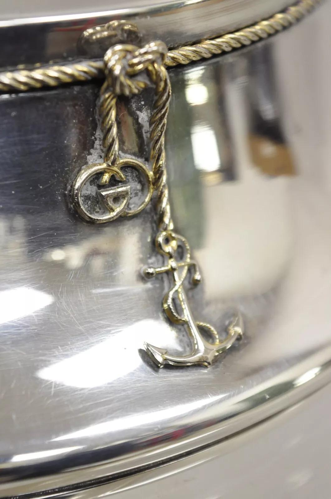 Vintage Gucci Nautical Ship Anchor Modern Silver Plated Champagne Bottle Coaster 2
