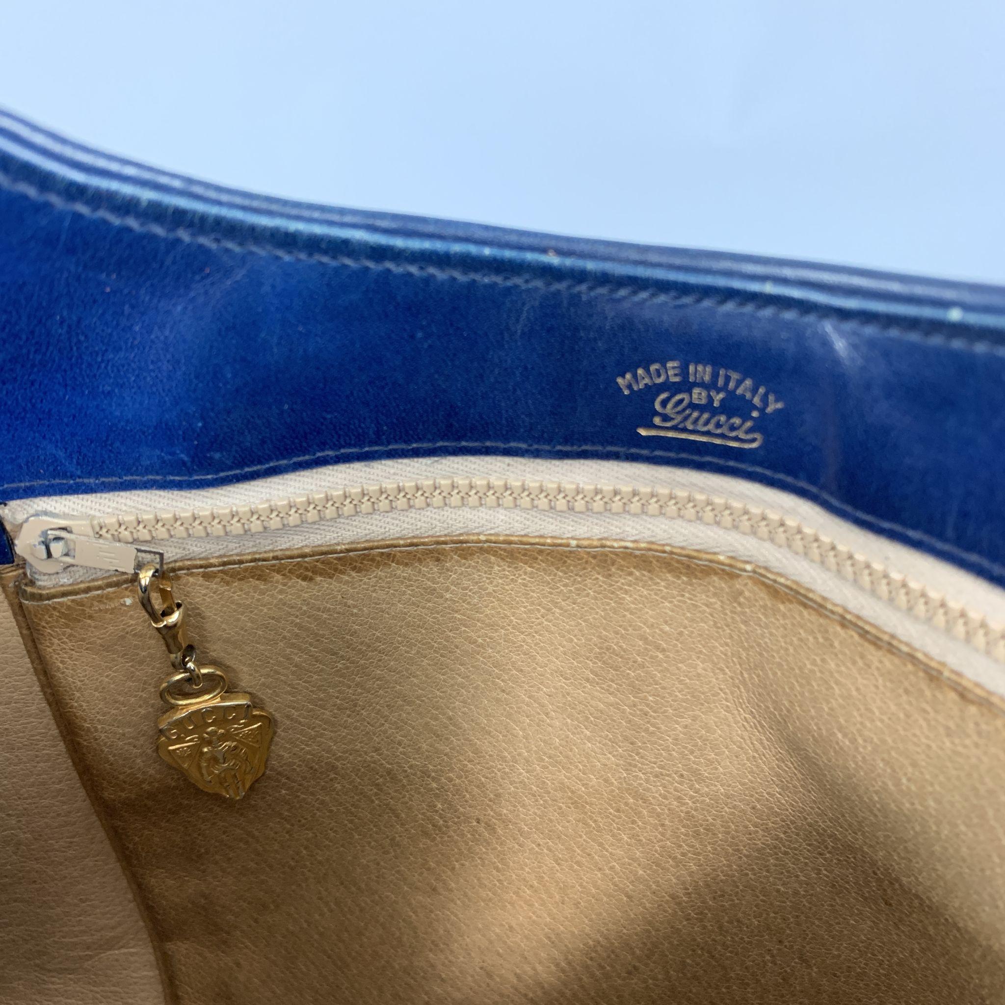 Vintage GUCCI Navy Blue Suede Gold Tone GG Shoulder Bag 2