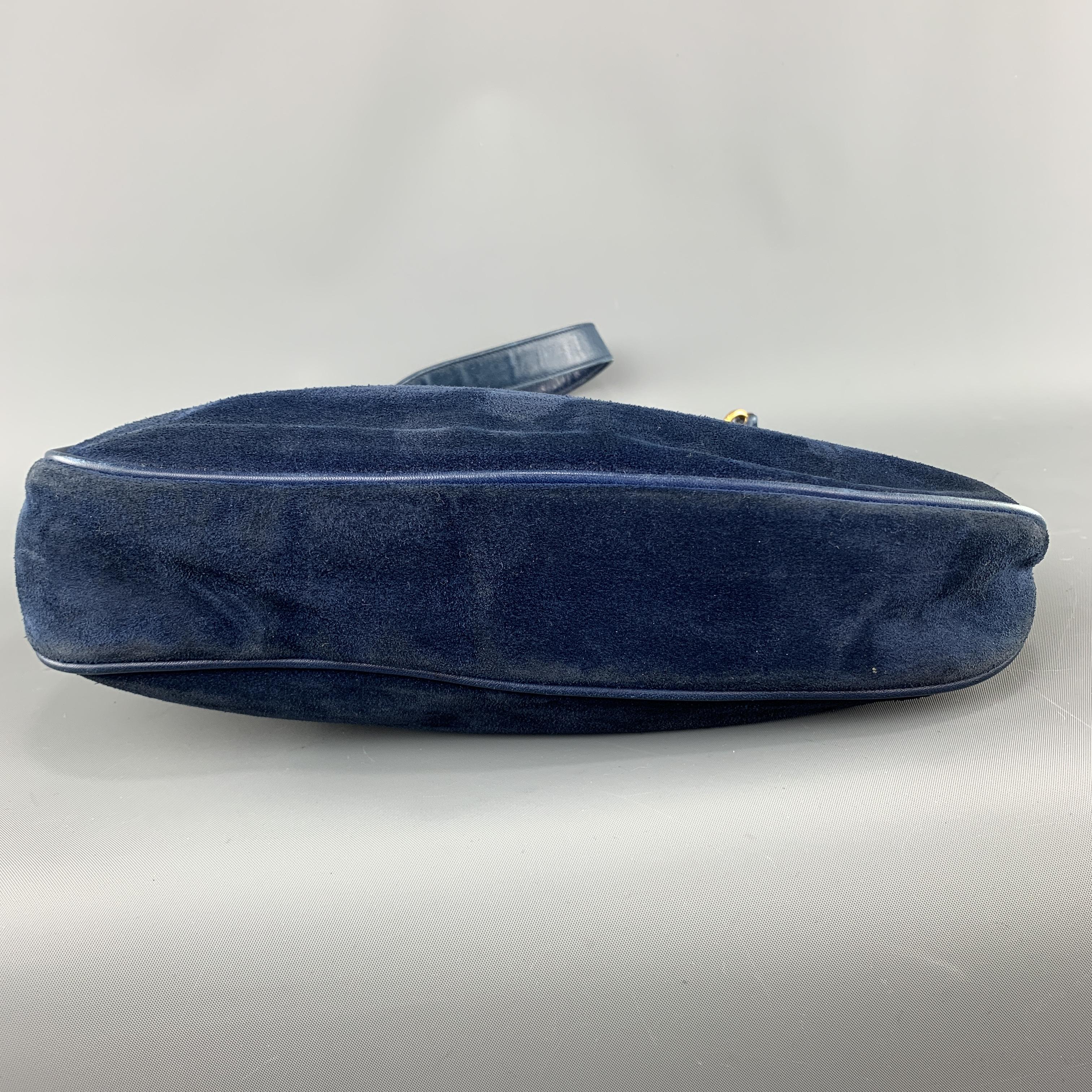 Women's Vintage GUCCI Navy Blue Suede Gold Tone GG Shoulder Bag