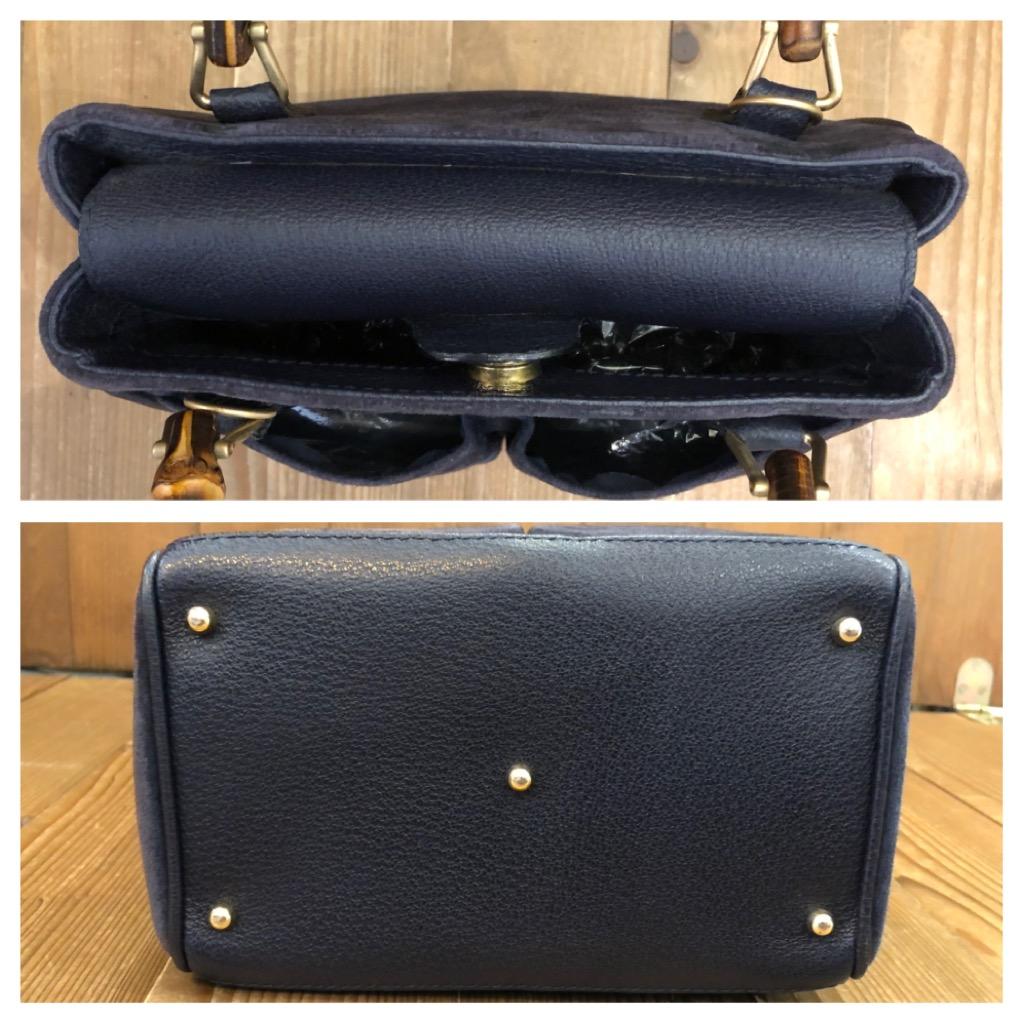 Vintage GUCCI Small Suede Bamboo Two-Way Crossbody Bag Handbag Navy 2