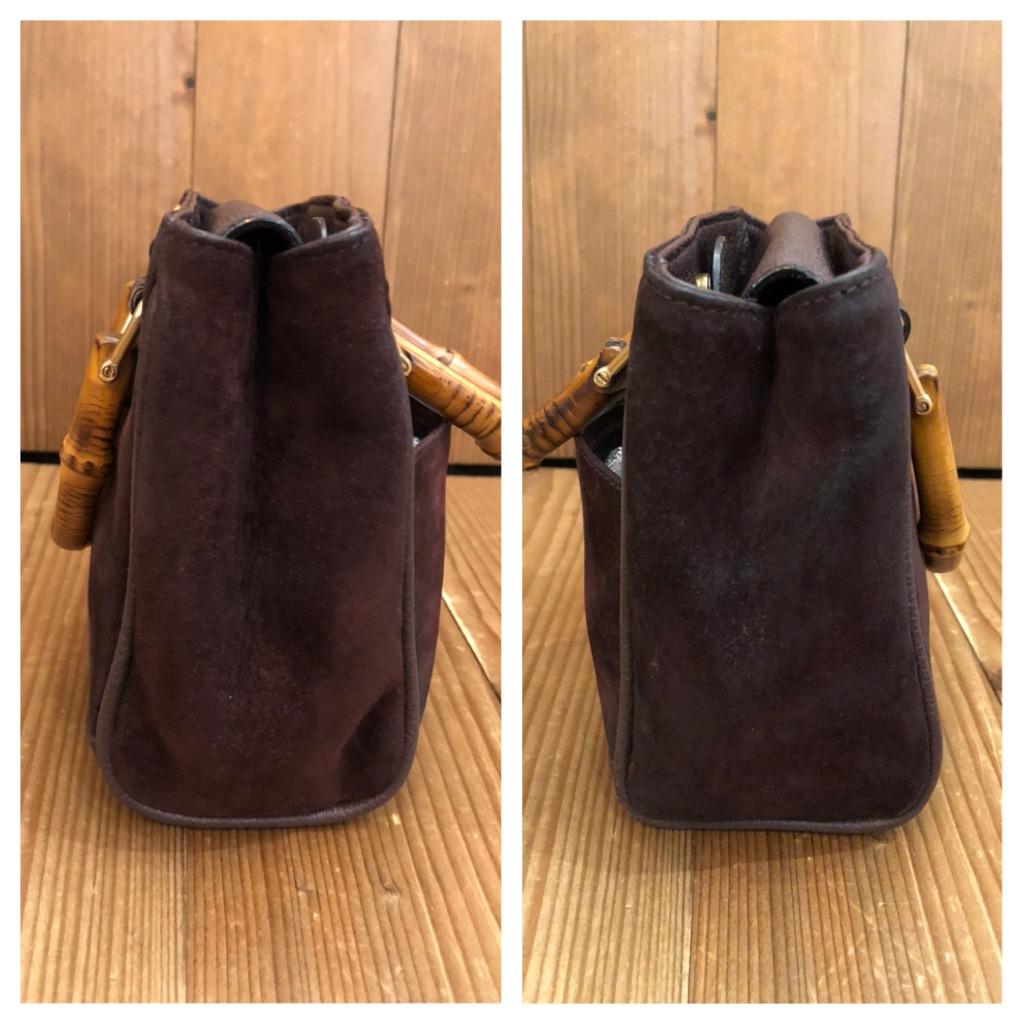 Women's or Men's 1990s Vintage GUCCI Mini Suede Bamboo Two-Way Crossbody Handbag Chocolate Brown