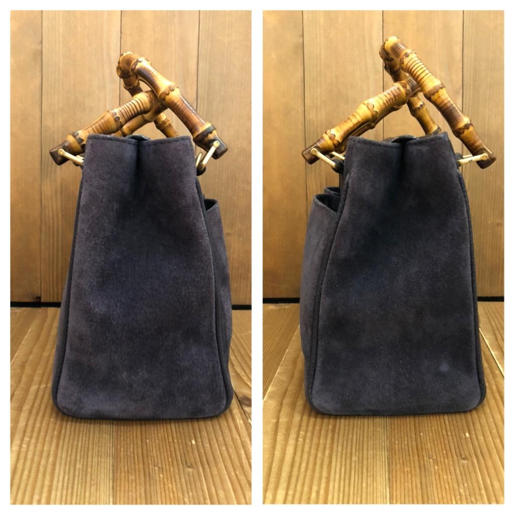 Vintage GUCCI Small Suede Bamboo Two-Way Crossbody Bag Handbag Navy 3