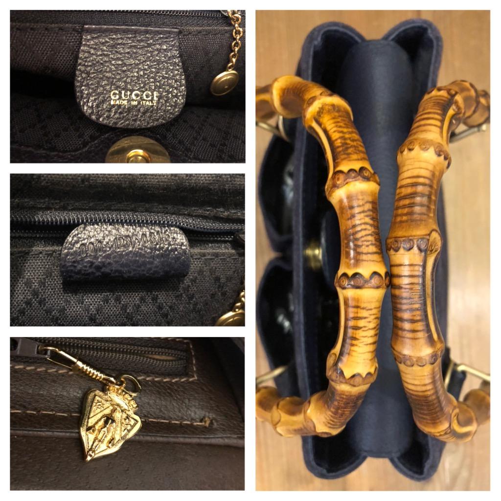 Vintage GUCCI Small Suede Bamboo Two-Way Crossbody Bag Handbag Navy 4