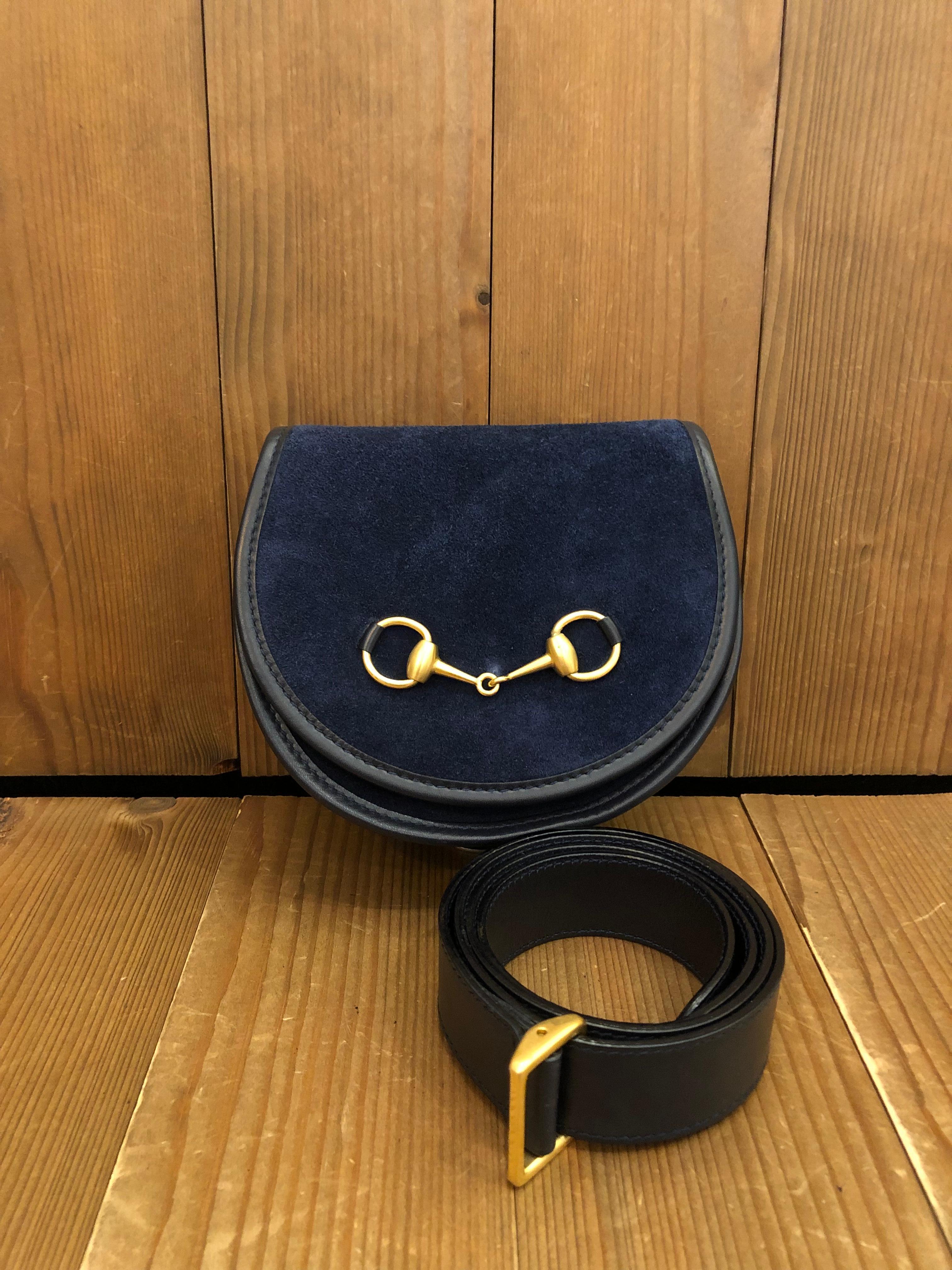 Vintage GUCCI Navy Suede Horsebit Belt Bag In Good Condition In Bangkok, TH