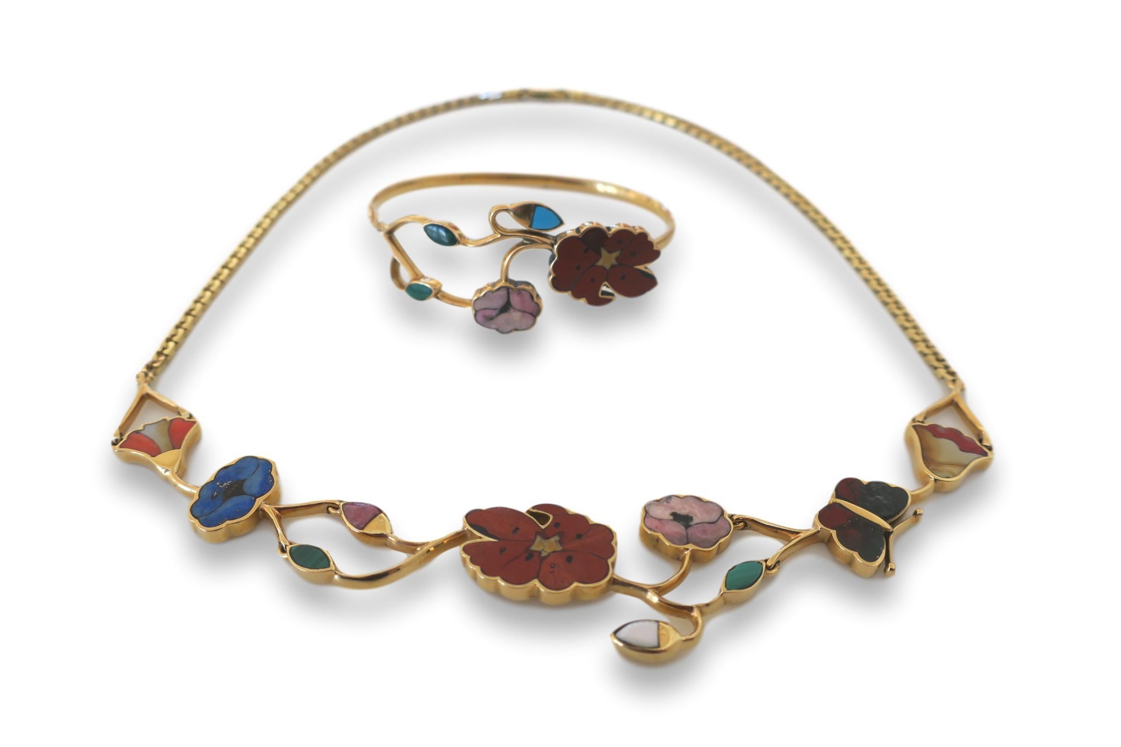 1970s Gucci Floral necklace and bracelet. A 17