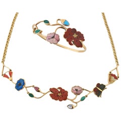 Vintage Gucci Necklace and Bracelet, Pietra Dura Jewelry, circa 1970