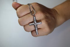 Vintage GUCCI Necklace. Bamboo Cross Gucci Logo Sterling Silver Pendant