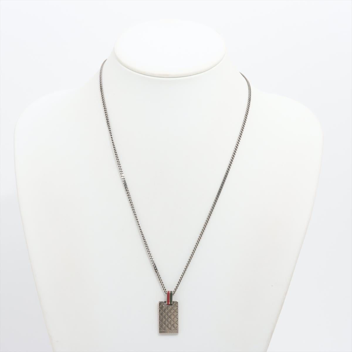 Modern Vintage GUCCI Necklace. Diamantissima Gucci Logo Sterling Silver Pendant For Sale