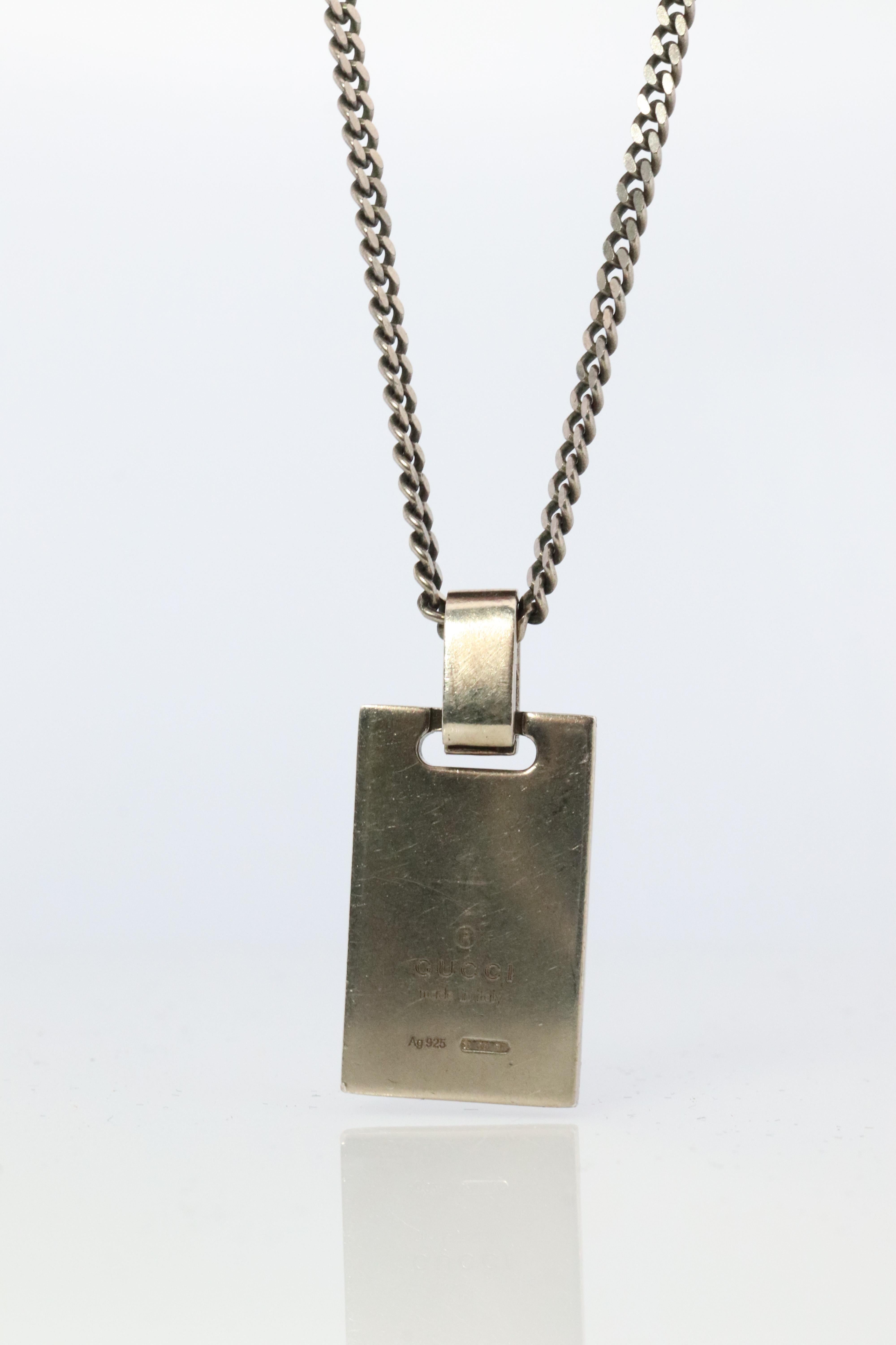 Vintage GUCCI Necklace. Diamantissima Gucci Logo Sterling Silver Pendant In Good Condition For Sale In Port Charlotte, FL